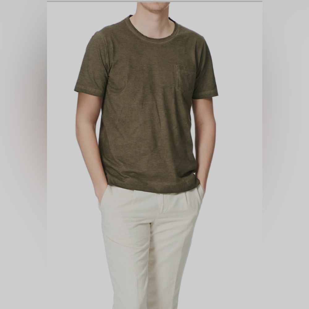 MASSIMO ALBA Panarea Watercolor T-Shirt Military Green Pocket Sz. Small Italy